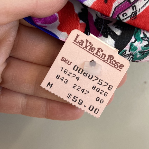 New Vintage Nightgown Womens Medium Pink Blue Print Silk Long Sleeve Nightie - Picture 12 of 13